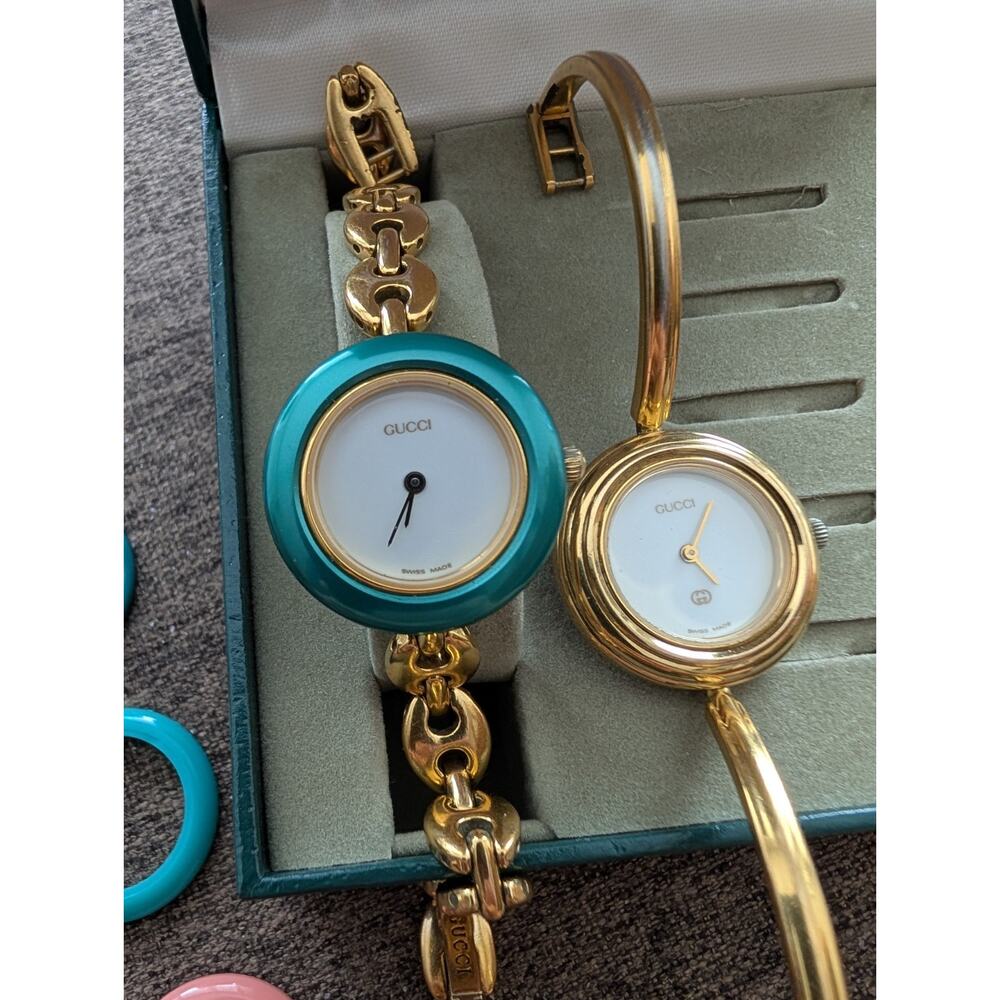 Gucci Vintage Interchangeable 23 Bezel Watch Set Lot of 2 Gold Tone Bangle Link - Picture 2 of 16